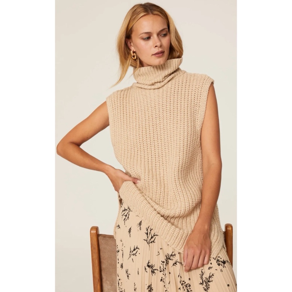 Sweet Baby Jamie Tan Brown Knit Wool Blend Sleeveless Turtleneck Sweater